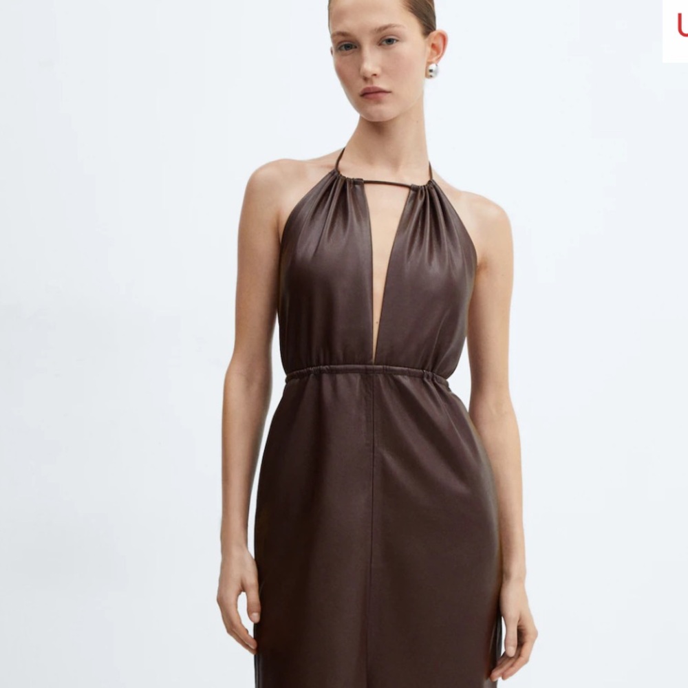 Mango Leather-effect halter dress